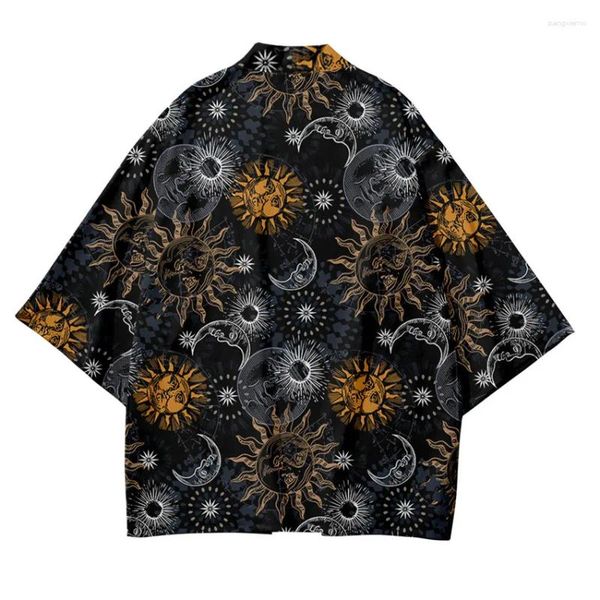 Vêtements ethniques Mentes Japonais Kimono Traditional Sun Moon Moon Moon décontracté veste mince en veste asiatique