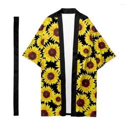 Etnische kleding Heren Japans traditionele lange kimono dames zonnebloempatroon shirt mode vest yukata jasje
