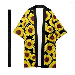 Vêtements ethniques Japonais traditionnels Japonais longs kimono Femme Femme Sunflower Matter Shirt Fashion Cardigan Yukata Veste