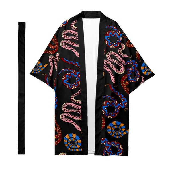 Vêtements ethniques pour hommes japonais traditionnel Long Kimono Cardigan femmes Animal serpent motif chemise Yukata veste