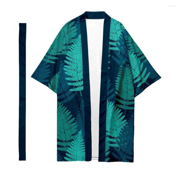 Vêtements ethniques Japonais traditionnel traditionnel long kimono femmes Cardigan de mode de plante motif de feuille de feuille chic Yukata