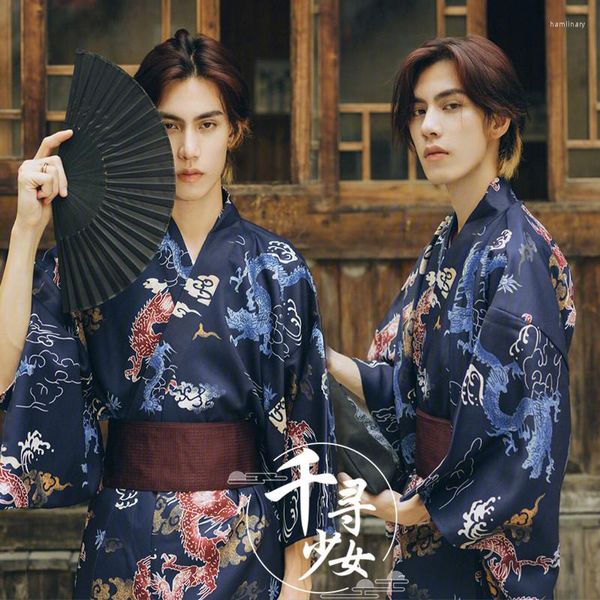 Vêtements ethniques Kimono traditionnel japonais pour hommes Peignoir Yukata d'été avec ceinture Home Wear Vintage Samurai Cosplay Party Robes de soirée