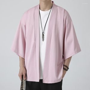 Etnische kleding Heren lichtgewicht Kimono -jas Zeven Mouw Open voorkant Vestelijke Jas Japanse stijl Bathrobe