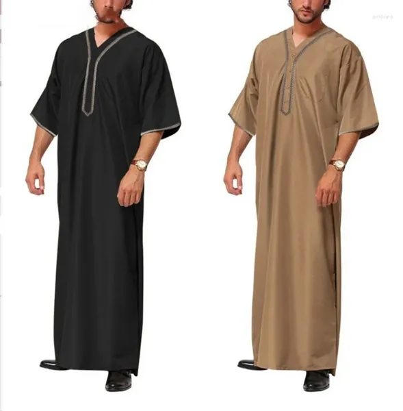 Ropa étnica Camisa de botón de túnica suelta para hombres Moda musulmana 2024 Medio Oriente Árabe Dubai Malasia Pakistán Jubba Thobe