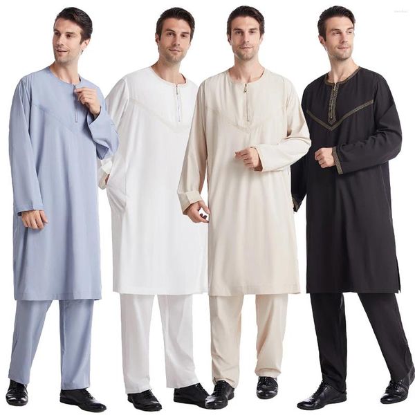 Ropa étnica Túnicas para hombres Moda musulmana Ramadán islámico Juba Kaftan Dishdash Árabe Thobe Camiseta Vestido Camisa de manga larga