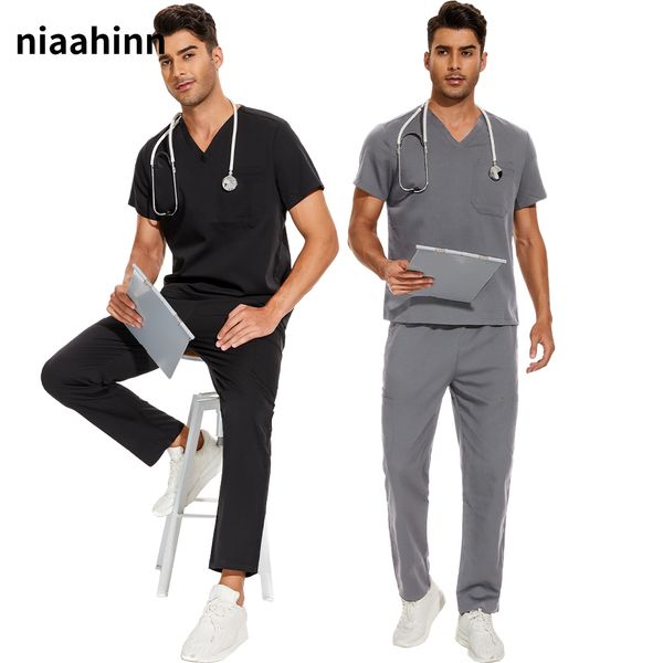 Vêtements ethniques Hommes Scrubs Uniforme Lab Set Homme Clinique Gros Hôpital Médecin Salopette Col V Mode Scrub Pharmacie Infirmière Vêtements 230408