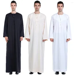 Vêtements ethniques Hommes Thobe Thoub Islamique Musulman Arabe Kaftan Manches Longues Jubba Arabie Saoudite Robe Daffah Caftan Abayas Robe Moyen-Orient