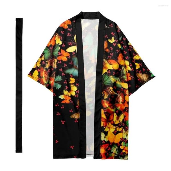 Ropa étnica Hombres Y2K Kimono largo Pétalos de mariposa Cardigan Samurai Traje Camisa Yukata Chaqueta Japonesa