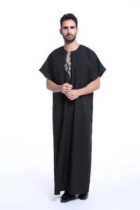 Etnische kleding mannen Saoedi-gewaad Kaftan Thawb moslim borduurwerk Dubai islamitische lange Abaya Eid Ramadan Thobe Arabië korte mouwen maxi-jurk