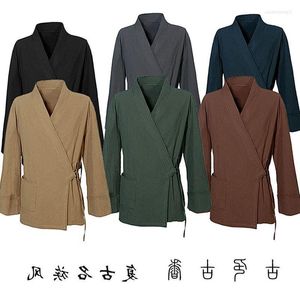 Etnische kleding mannen traditionele Chinese retro hanfu zen katoen linnen tai chi tang pak tops home pyjama gewaad Japanese jurk