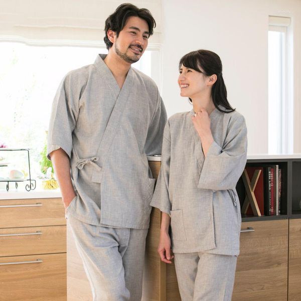 Ropa étnica hombres mujeres parejas pijamas estilo japonés estilo kimono yukata cárdigan túnica tope calzadas pantalones de baño interior