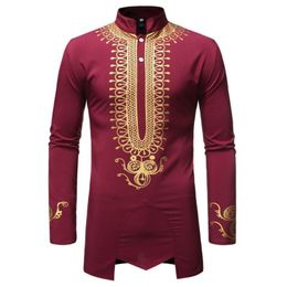 Etnische kleding Mens Dashiki Afrikaanse Tribal Dress Shirts 2021 Merk Slim Fit Mandarijn Kraag Shirt Heren Clohtes Camisa Social Masculina