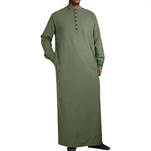 Ropa étnica para hombre de manga larga bata musulmana color sólido botón simple batas lateral musulmane pakistaní árabe kaftan