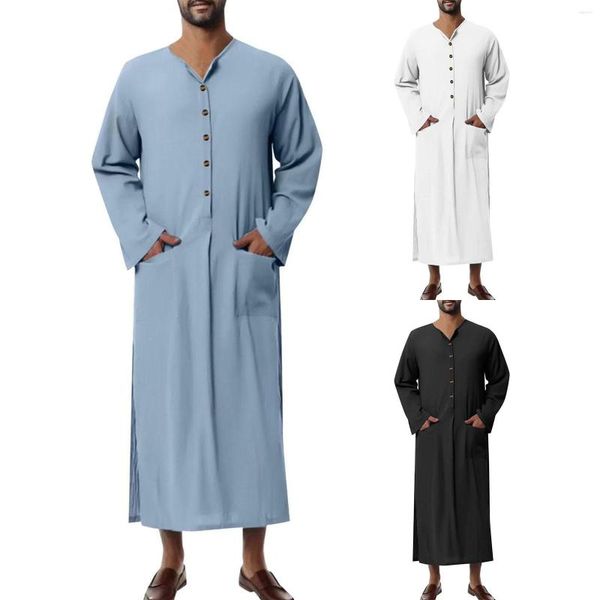 Ropa étnica para hombre musulmán Arabia Casual manga larga bolsillo suelto camisa camisa hombres traje reloj suite para pinstripe 3 piezas