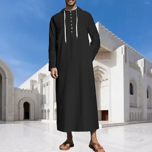 Ropa étnica para hombre túnica con capucha musulmana del medio oriente islámico árabe vintage suelto de manga larga bolsas de manga moda masculina