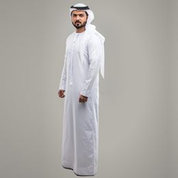 Etnische kleding heren moslim gewaad lange mouw stevige kleur ademend gewaad ronde nek islam Arabische gewaad mannen 230529