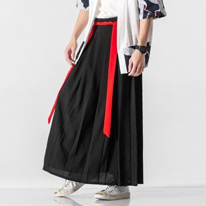 Vêtements ethniques Mens Style Oriental Hanfu Antique One Piece Jupe Bandage Chinois Élégant Plissé Cheval Visage Jupes Pantalon Japonais Noir