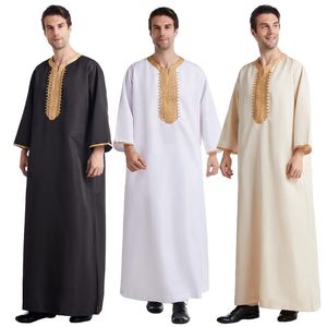 Ropa étnica Túnica para hombre Arabia Saudita Jubba Thobe Kleding Mannen Kaftan Abaya Vestido árabe musulmán Pakistán Omán islámico Qamis Homme