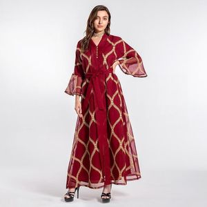 Vêtements ethniques maille fil d'or broderie Abaya robe pour femmes Eid Mubarak modeste musulman dubaï marocain Caftan turquie arabe Oman Jalabiy