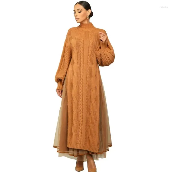 Vêtements ethniques Mesh Knit 2 pièces Robe Ensembles Arrivée Automne Hiver Mode Robes africaines pour femmes manches longues col haut Maxi Robe