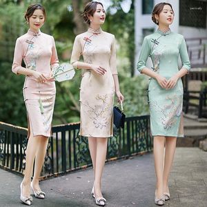 Vêtements ethniques mi-longs manches trois-quarts quotidien Cheongsam 2023 printemps été amélioré jeune style chinois robe traditionnelle Qipao