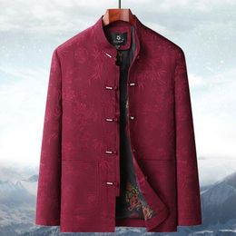 Vêtements ethniques d'âge moyen et de vieillesse printemps automne porter une veste de style chinois pour hommes de la veste rétro-manteau