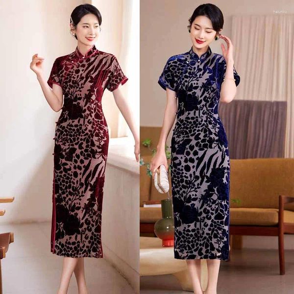 Vêtements ethniques Cheongsam amélioré pour femmes d'âge moyen style chinois long rouge vintage qipao tradition col mandarin sexy robe mince