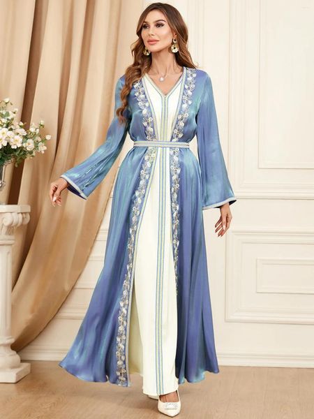 Ropa étnica Medio Oriente Dubai Vestido de noche Traje Traje de mujer musulmana Mangas largas Árabe Abaya Dos piezas Kaftan Arabe en Velour