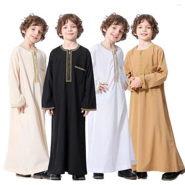 Ropa étnica Medio Oriente Dubai Musulmán Niños Niños Jubba Thobe Robe Árabe Islámico Oriental Adolescente Cremallera Manga larga Túnicas Moda