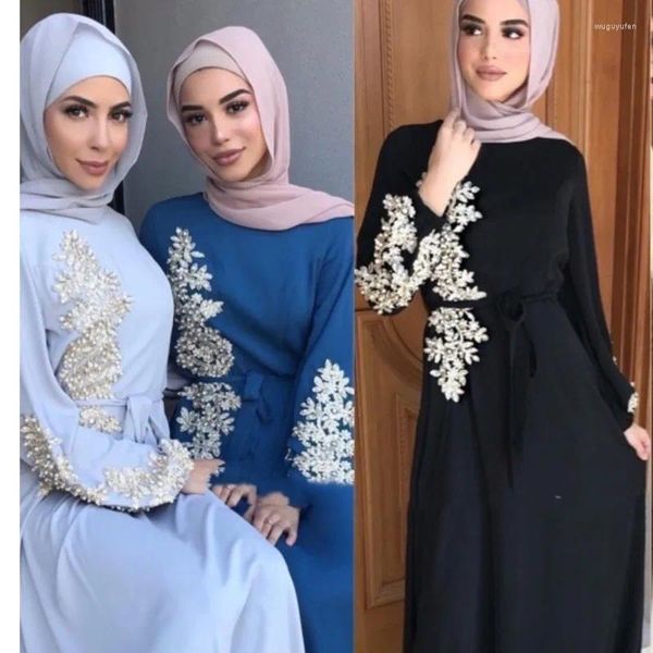 Vêtements ethniques Moyen-Orient Dubaï Arabie Dentelle Perle Robe longue en vrac Robe arabe pour femme