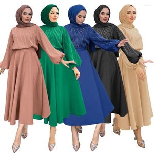 Etnische kleding Midden-Oosten Mode Abaya Satijn Vrouwen Rok Set Dubai Arabische gewaden Luxe Kristallen Lange mouwen T-shirt Moslim Twee stukken pak