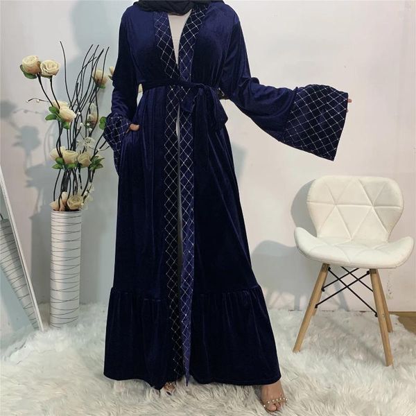 Vêtements ethniques Moyen-Orient Mode Automne / Hiver Kimono Gold Velvet Estampé Cardigan Musulman Robe Abaya