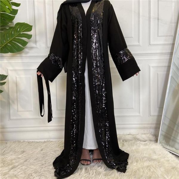 Ropa étnica Medio Oriente Comercio exterior Talla grande Moda musulmana Lentejuelas Patchwork Cardigan Nida Robe Jalabiya para mujeres para mujeres Abaya abierta