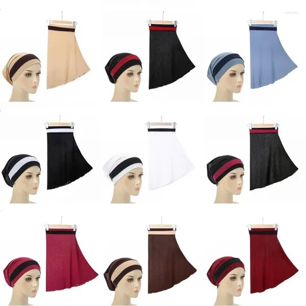 Ropa étnica Oriente Medio Sombreros Gorras Dos colores Mujeres musulmanas Turbante Interior Árabe Hijab Islámico Headwraps Bonnets Pañuelos Conjuntos