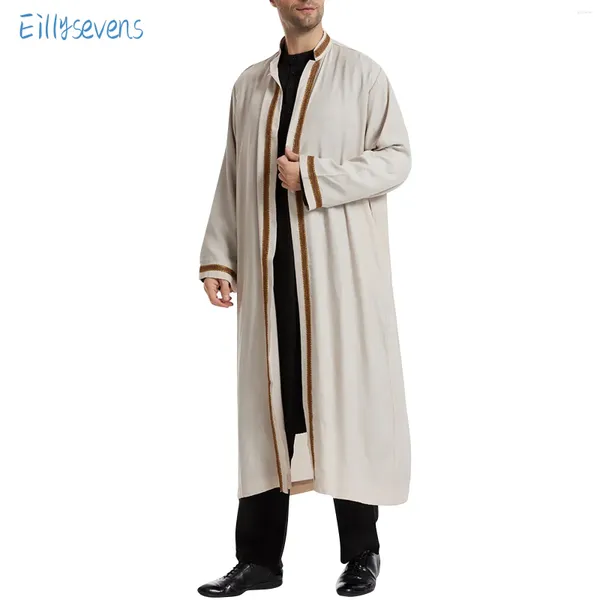 Vêtements ethniques Mentiers Mentiers Men de base traditionnel musulman islamique Jubba Thobe Stand Collar Cardigan Dress Robe avec poches Style de base quotidien