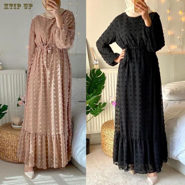 Vêtements Ethniques Moyen-Orient Maroc Manches Longues O Cou Étage Longueur Robes En Mousseline De Soie Robe Musulmane Mode Féminine Causal Élégant Abaya Maxi