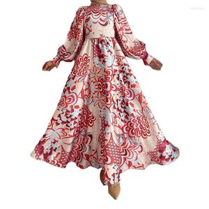 Etnische kleding Midden -Oosten Muslim Fashion Print Big Swing Jurk Franse elegante Dubai Arabische damesjurk Vetment Femme Hijab Turkije Abaya