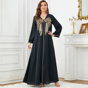 Vêtements ethniques Moyen-Orient Musulman Gold Sequin Perlé Applique Deux Pièces Ensemble Élégant Simple Femmes Banquet Robe En Mousseline De Soie V-Cou Longue Robe