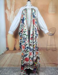 Etnische kleding Midden -Oosten moslimdame boho gedrukte zijden kraag lange mouw steden Afrikaanse vrije maat losse kaftan ramadan kimonos 230510