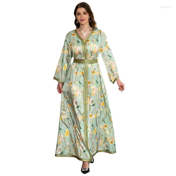 Vêtements ethniques moyen-orient femme musulmane robes élégantes Jalabiya ruban impression dubaï arabe Robe de soirée pour la fête Abaya Robe