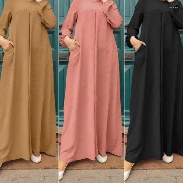 Vêtements ethniques Moyen-Orient musulmane aux femmes Méliennes décontractées couleurs de couleur solide robe manchette élastique robes longues Abaya