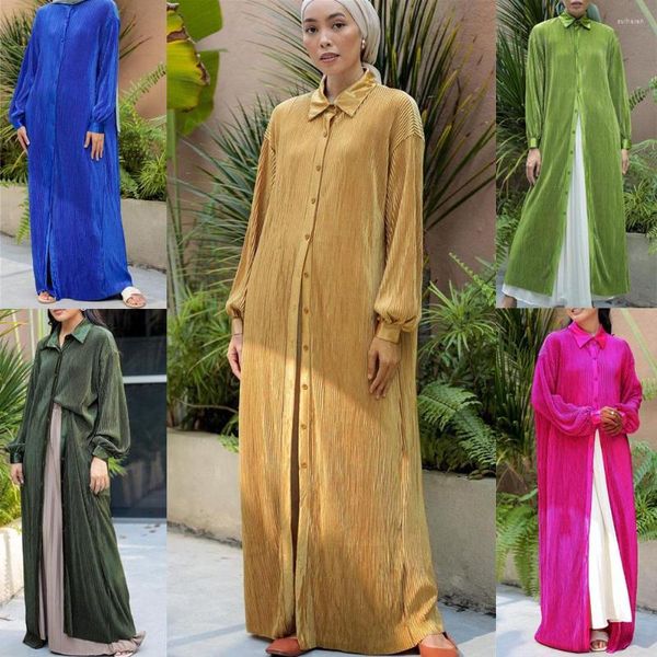 Vêtements ethniques Moyen-Orient Ouvert Abaya Robe longue plissée Femmes musulmanes Chemise à poitrine unique Malaisie Casual Automne Maxi Robe Islam Robes