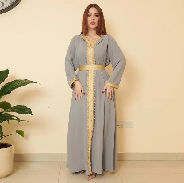 Vêtements ethniques Moyen-Orient Ramadan Marocain Linge Vert Musulman Luxe Arabie Saoudite À Capuchon Abaya Robes Grandes Jupes Flare