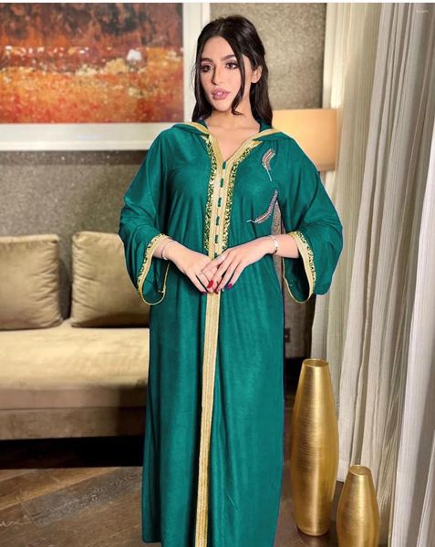 Ropa étnica Medio Oriente Robe Kaftan Diamantes lujosos Mangas largas Musulmán Jalabiya Dubai Vestidos de fiesta de noche Árabe Abaya Hihabis