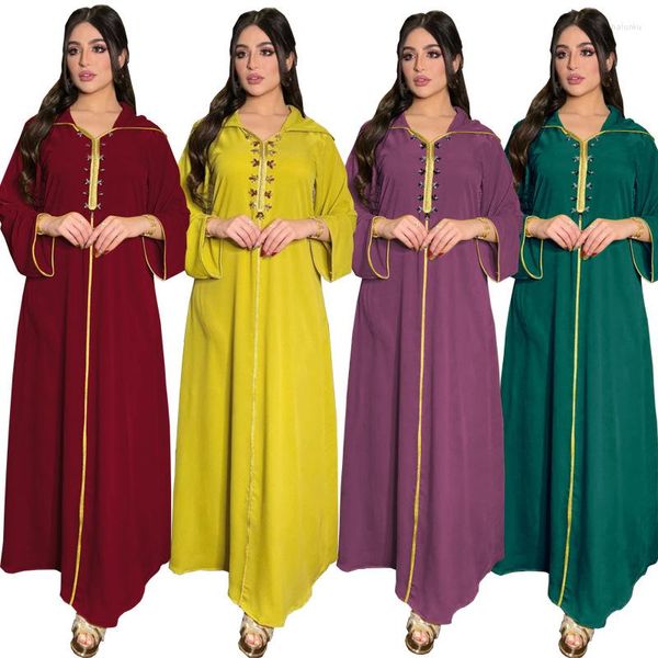 Vêtements ethniques Robe du Moyen-Orient Robe de soirée nationale des femmes marocaines Abaya Dubaï Capuchon Cryatals Diamants Manches longues Musulman