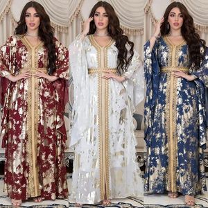 Vêtements ethniques Moyen-Orient Printemps 2023 Mousseline de soie musulmane Robe estampée avec ceinture Robe Turquie Robes pour femmes