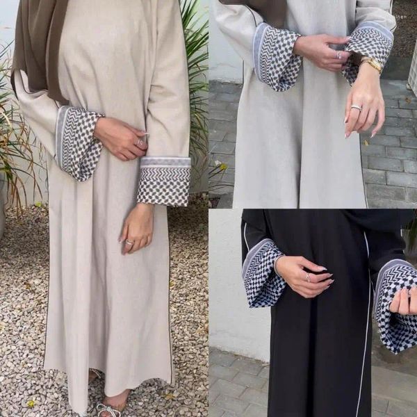 Vêtements ethniques Moyen-Orient Femmes Abaya Islamic Kaftan Arab Turkiye Burqas Patchwork Round Patchwork Long Manche Dubaï Elegant Muslim Party