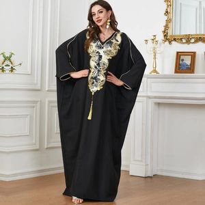 Ropa étnica Medio Oriente Árabe Color sólido Bordado Mangas de murciélagos Mujeres casuales Musulmán de moda de lujo de lujo con borlas
