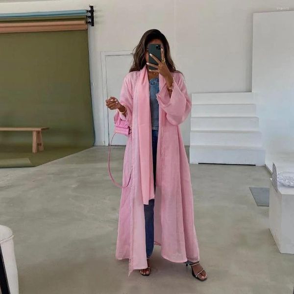 Vêtements ethniques Moyen-Orient Islamique Solide Couleur Moderst Longue Robe Moderne Mode Coton Lin Cardigan Enveloppé Sur Musulman Européen