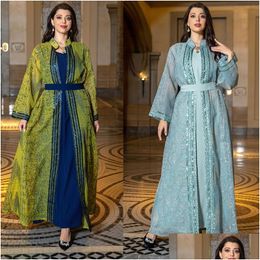 Vêtements ethniques Moyen-Orient musulman Abaya Two Piece Dubaï Robe Elegant Cardigan à manches longues Robes de soirée Vestidos Dhvk2